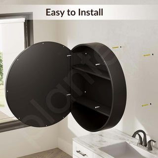 Plantex Aluminium Framed Round LED Bathroom Shelf for Wall with Mirror/Heavy-Duty Steel Body Bathroom Cabinet with Defogger and Bluetooth- 24x24 Inch, Black