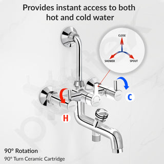 Plantex Brass Wall Mixer for Bathroom 3 in 1/L-Bend Connector for Overhead Shower/Hand Shower/Spout Mixer Tap/Mixture Tap for Bathroom with 7-Year Manufacturer's Warranty-(Ico-919-Chrome)