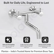 Plantex Pure Brass ICO-916 Non Telephonic Wall Mixer with Water Saving Technology Tap/Mixer Tap for Bathroom with Brass Wall Flange and Teflon Tape-7 Year Warranty ( Mirror Chrome)