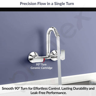 Plantex Sink Mixer Tap for Kitchen with 360° Swivel Spout/Hot and Cold Water Tap with Wall Flange and Teflon Tape/Brass Spindle Sink Tap (Saga-Chrome)