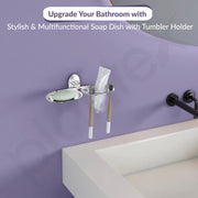 Plantex 304 Grade Stainless Steel 2 in1 Soap Holder with Tumbler Holder/Bathroom Accessories - Olive (Chrome)