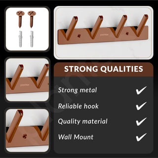 Plantex Wall Hooks for Hanging Cloth/Stainless Steel Towel Hangers/Bathroom Robe Hooks/Door Hangers/Square Wall Hook/Hook Rail for Hanging Keys - 4 Hooks (Pack of 3, PVD Rose Gold)