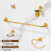 Plantex 304 Grade Stainless Steel Bathroom Accessories Set of 5 - Towel Rod/Hand Napkin Hanger for Wash Basin/Soap Case/Toothbrush Holder/Robe Hook - Daizy (Golden)