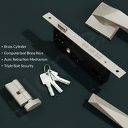 Plantex Mortise Door Lock for Home/Main Door Lock Set/Mortice Lock Set with Brass Lock Body & Cylinder (7129, Satin White)