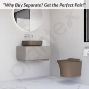 Plantex Ceramic Wall-Hung Commode with Tabletop Wash Basin for Bathroom/Rimless Washdown Flush Western Toilet/Bathroom Wash Basin - P Trap Commode - Choco