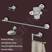 Plantex 304 Grade Stainless Steel Bathroom Accessories Set of 5 - Towel Rod/Hand Napkin Hanger for Wash Basin/Soap Case/Toothbrush Holder/Robe Hook - Skyllo (Chrome)