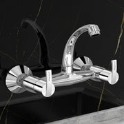 Plantex Pure Brass Sink Mixer Tap/Hot and Cold Water Mixer with Swinging Spout/Wall Mount Kitchen Sink Tap with Brass Wall Flange & Teflon Tape - (Chrome - AQ-1414)