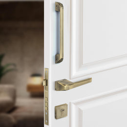 Plantex Door Lock with Handle/Door Handle for Main Door/Mortise Lock with 3 Computerized Brass keys/14 inch Pull-Push Handle/Door Hardware - Combo (Brass Antique)