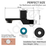 Plantex Single Knob Water Tap for Bathroom with Water-Saving Aerator/Wall Mount Bib Cock with Wall Flange and Teflon Tape/Brass Spindle Bib Tap for Home (Black)