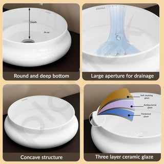 Plantex Ceramic Basin/Countertop Vessel Sink/Tabletop Wash Basin/Washbasin for Bathroom with 10 Years Glaze Warranty by Plantex (White Glossy - 16 x 16 x 5.5 Inch)