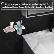 Plantex 2in1 Soap Dish with Tumbler Holder for Bathroom/304 Grade Stainless Steel Soap Holder with Toothbrush Holder/Bathroom Accessories - Pack of 1 (PM-2409, Chrome)