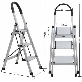 Plantex Surestep 3 Step Aluminum Ladder for Home Use/Wide Anti-Slip Steps/Foldable Ladder with Anti Skid PVC Shoes, 3 Steps Kitchen Stool (Anodize-Silver)