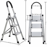 Plantex Surestep 3 Step Aluminum Ladder for Home Use/Wide Anti-Slip Steps/Foldable Ladder with Anti Skid PVC Shoes, 3 Steps Kitchen Stool (Anodize-Silver)