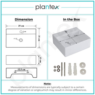 Plantex Ceramic Wash Basin for Bathroom/Wall Hung Basin/Bathroom Sink with 10 Years Glaze Warranty by Plantex/Washbasin for Restaurant/Hotel (Glossy White/Cuba - 14 x 12 x 5 Inch)