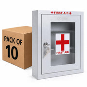 Plantex Metal First Aid Box/Emergency Medical Kit Box for Medicine Storage/Multi Compartment for Medicine Organizer First Aid Kit Box with Key Lock - Pack of 10 (White)