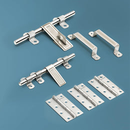 Plantex Stainless Steel Door Kit for Bathroom Door/Door Hardware/Doors Accessories/3 Hinges/10 inch Al-Drop/8 inch Latch/8 inch 2 Handles - Pack of 1 (APS-1320, Chrome)