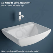 Plantex Ceramic Basin with Stainless Steel Pillar Cock/Wall Hung Basin/Deck Mount Tap/Basin for Bathroom - (Plano - Combo)