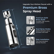 Plantex Brass Water Saving Nozzle for Kitchen Tap/Water Tap Extension with 3 Anti-Splash Modes/Upto 80% Water Saving/Fits F22 and M24 mm tap- (Chrome)