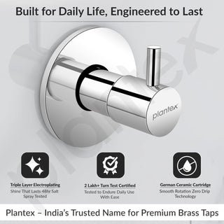Plantex ICO-906 Pure Brass Angular Concealed Stop Cocke/Angle Valve for Bathroom With Teflon Tape and Adjustable Brass Wall Flange – 15 mm (Mirror-Chrome Finish)