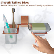 Plantex 304 Grade Stainless Steel Glass Soap Dish with Tumbler Holder/Soap Stand/Glass Toothbrush Holder/Bathroom Accessories - Crystal(PVD Rose Gold)