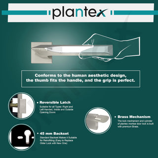 Plantex Triple Security Door Lock for Home/Main Door Lock Set with 3 Years of Warranty/Mortise Lock for Door with Brass Lock Body & Cylinder(7082 - Satin White & Chrome)