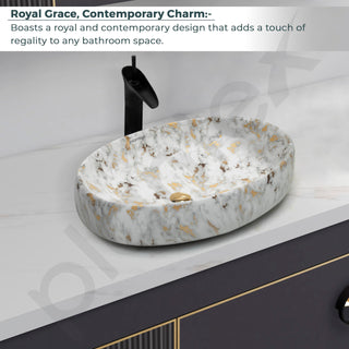 Plantex Oval Ceramic Wash Basin/Basin for Bathroom/Table Top Washbasin/Counter Top Vessel Sink (Marble Finish, 23 x 15 x 5.5 Inch)