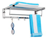 Plantex Stainless Steel Folding Towel Rack/Towel Rod with Hooks for Bathroom/Towel Stand/Towel Hanger/Bathroom Accessories (24-inch) Chrome