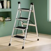 Plantex 4 Step Ladder for Home Use/Wide Anti-Slip Heavy-Duty Step Stool/Lightweight Kitchen Ladder 4 Step (White)