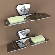 Plantex Stainless Steel Double Soap Dish/Soap Stand for Bathroom/Soap Storage/Soap Holder/Bathroom Accessories - Pack of 2 (Chrome)