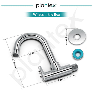 Plantex Kitchen Taps for Home Sink with Water Saving Nozzle/Kitchen Tap/High Arc 360° Swivel Spout for Sink Tap with Brass Wall Flange -(Pac-1810-Chrome)