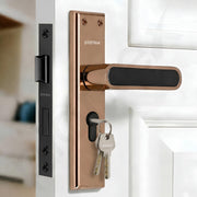 Plantex Door Lock Set - Main Door Lock Plate Handle Set/Mortise Lock with 3 Keys/Lock Body and Cylinder - Pack of 1 (OHMH-21, PVD Rose Gold & Black)