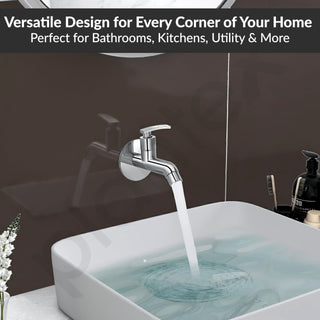 Plantex Pure Brass COL-1002 Long Body Bib Cock for Bathroom with Water Saving Aerator/Wall Mount BibTap with Wall Flange for Bathroom-7 Year Warranty (Chrome)
