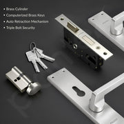 Plantex Stainless Steel Door Lock Handle Set/6-Lever Lock Mechanism with 3 Years of Warranty/Mortise Lock with 3 Keys, Brass Lock Body & Cylinder - (Matt)