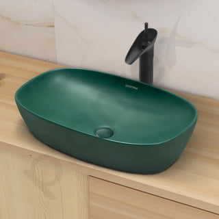 Plantex Basin for Bathroom/Ceramic Table Top Wash Basin/Over Counter Washbasin for Restaurant/Hotel (Square - Matt Green, 23 x 14.5 x 5 Inch)