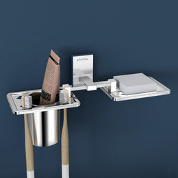 Plantex 304 Grade Stainless Steel Senso Bathroom 2in 1 Soap and Brush Holder for Bathroom/Soap Stand/Tumbler Holder/Bathroom Accessories - Chrome