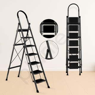 Plantex Steel 7 Step Ladder/Foldable Ladder for Home/Anti-Skid Wide 7 Step Ladder - (Apex - Black)