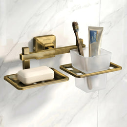 Plantex 304 Grade Stainless Steel Soap and ABS Material Brush Holder Stand for Bathroom and Wash Basin/Bathroom Accessories - Squaro (Antique)
