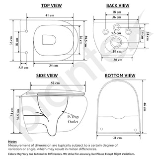 Plantex Imported Ceramic Wall Hung Commode/Rimless Washdown Western Toilet/P Trap Western Commode with Soft Close Toilet Seat (Matt Black)