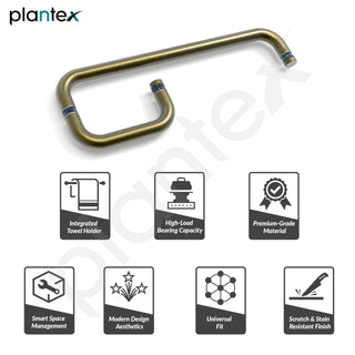 Plantex Shower Door Handle/Stainless Steel Towel Bar Combination/Towel Holder for Glass Shower Door and Bath Door Pull Handle - Pack of 1 (Brass Antique)