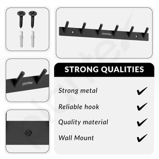 Plantex Wall Hooks for Hanging Cloth/Stainless Steel Towel Hangers/Bathroom Robe Hooks/Door Hangers/Round Wall Hook/Hook Rail for Hanging Keys - 6 Hooks (Pack of 1, Z-Black)