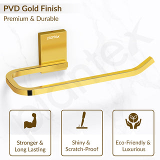Plantex 304 Grade Stainless Steel Napkin Holder for Wash Basin/Towel Holder for Bathroom/Towel Holder/Towel Ring/Bathroom Accessories - Crystal (PVD Gold)