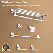 Plantex High Grade Stainless Steel Folding Towel Rack with Stainless Steel 304 Grade Darcy Bathroom Accessories Set 5pcs (Towel Rod/Napkin Ring/Tumbler Holder/Soap Dish/Robe Hook)