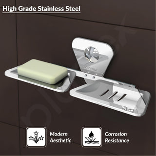 Plantex Stainless Steel Chrome Finish Double Soap Dish Stand for Bathroom/Wall Mounted soap Holder - Bathroom Accessories