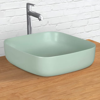 Plantex Premium Ceramic Tabletop Wash Basin/Square Countertop Bathroom Basin (Olive, 16 x 16 x 5 Inch)