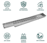 Plantex 304 Grade Stainless Steel Long Shower Channel/Floor Trap/Jali Removeable Grate/Lid for Bathroom and Kitchen (23 x 3 Inch- Matt)