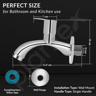 Plantex Pure Brass AQ-1401 Bib Cock Water Tap with Water Saving Techonology Tap with Bib Tap with Brass Wall Flange and Teflon Tape for Bathroom-7 Year Warranty (Mirror Chrome Finish)