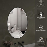 Plantex Unframed Unframed Oval Mirror for Wall/Mirror with Beveled Smooth Edges/Mirror for Bathroom/Dressing Room/Living Room/Bedroom/Entryway - (18x12 Inch), White