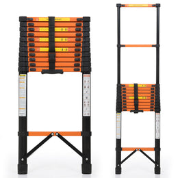 Plantex 4.3m (14.10 ft.) Telescopic Ladder/Carbon Steel 11-Steps Portable & Compact Ladder/Foldable Multipurpose Collapsible Ladder for Home & Outdoor Use - (Orange)