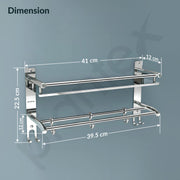 Plantex Stainless Steel Bathroom Shelf/Bathroom Stand for Wall/Bathroom Racks and Shelves with Hooks & Towel Holder/Bathroom Organiser with Drill (2-Tier, Chrome, Polished)