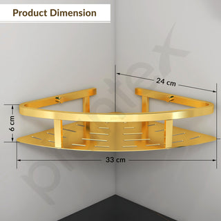 Plantex 304 Stainless Steel Corner/Bathroom Shelf/Kitchen Shelf/Wall Mount - Pack of 2 (PVD Gold,9x9 Inches)